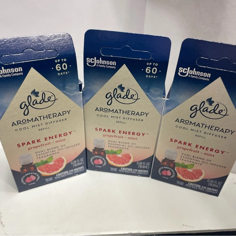 Glade Aromatherapy Lot of 3 Mist Diffuser Refill Spark Energy Grapefruit & Mint